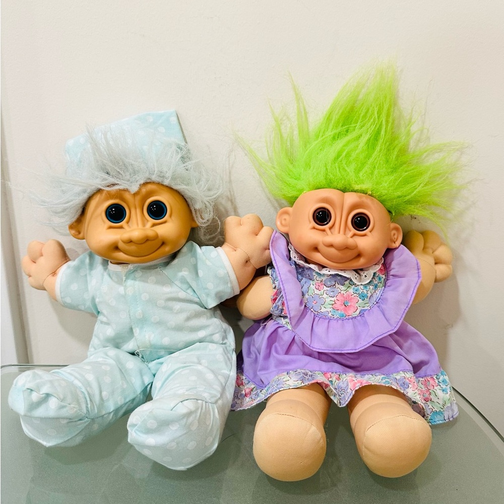 TROLL‎ DOLL LOT OF 2 13” BY ACE NOVELTY TREASURE JEWELED BELLY BUTTON & RUSS